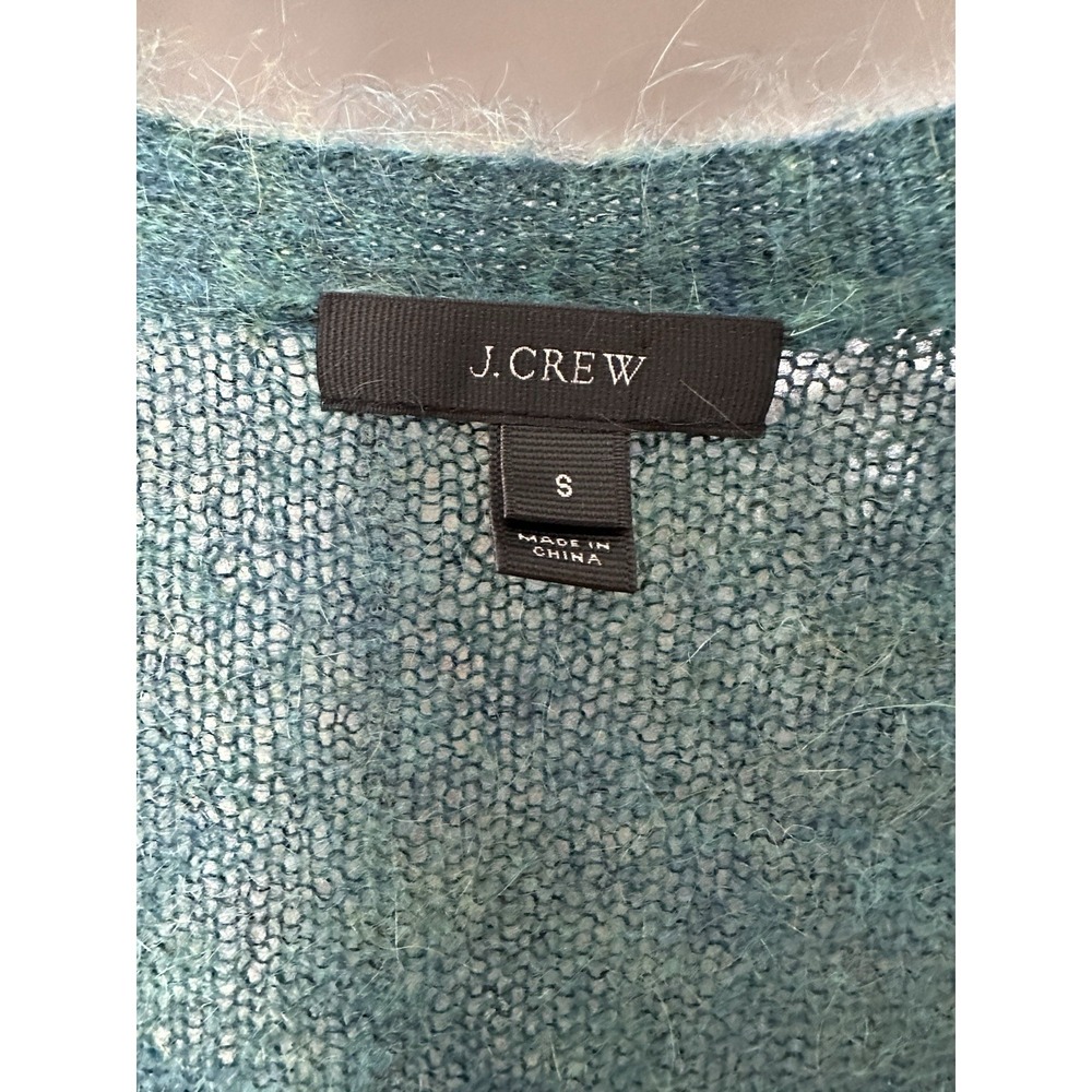 J CREW KID MOHAIR CARDIGAN‎ SWEATER SHEER KNIT GREEN Size Small #KL14-8 - Picture 2 of 9